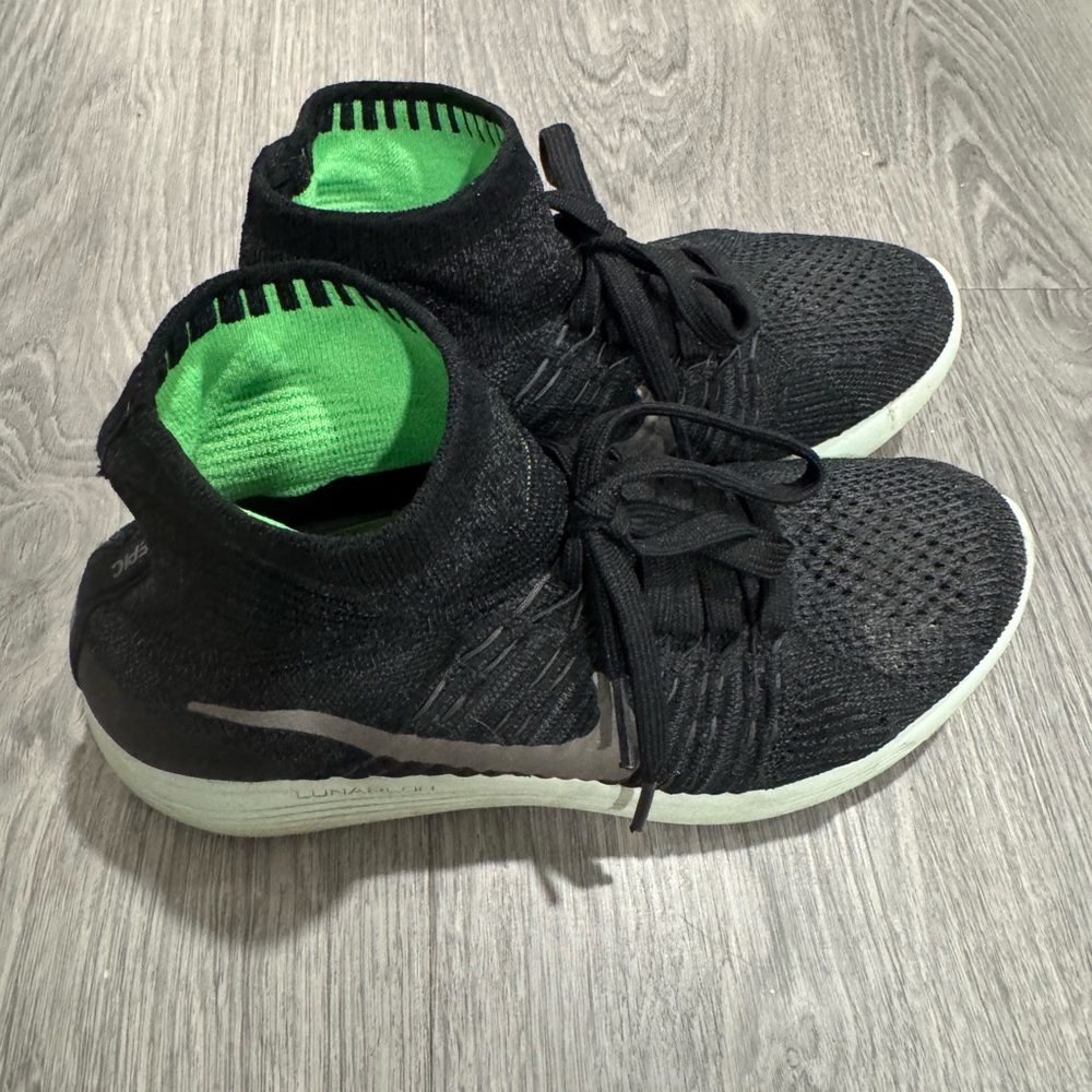Nike Black and Lime Green Knit Shoes